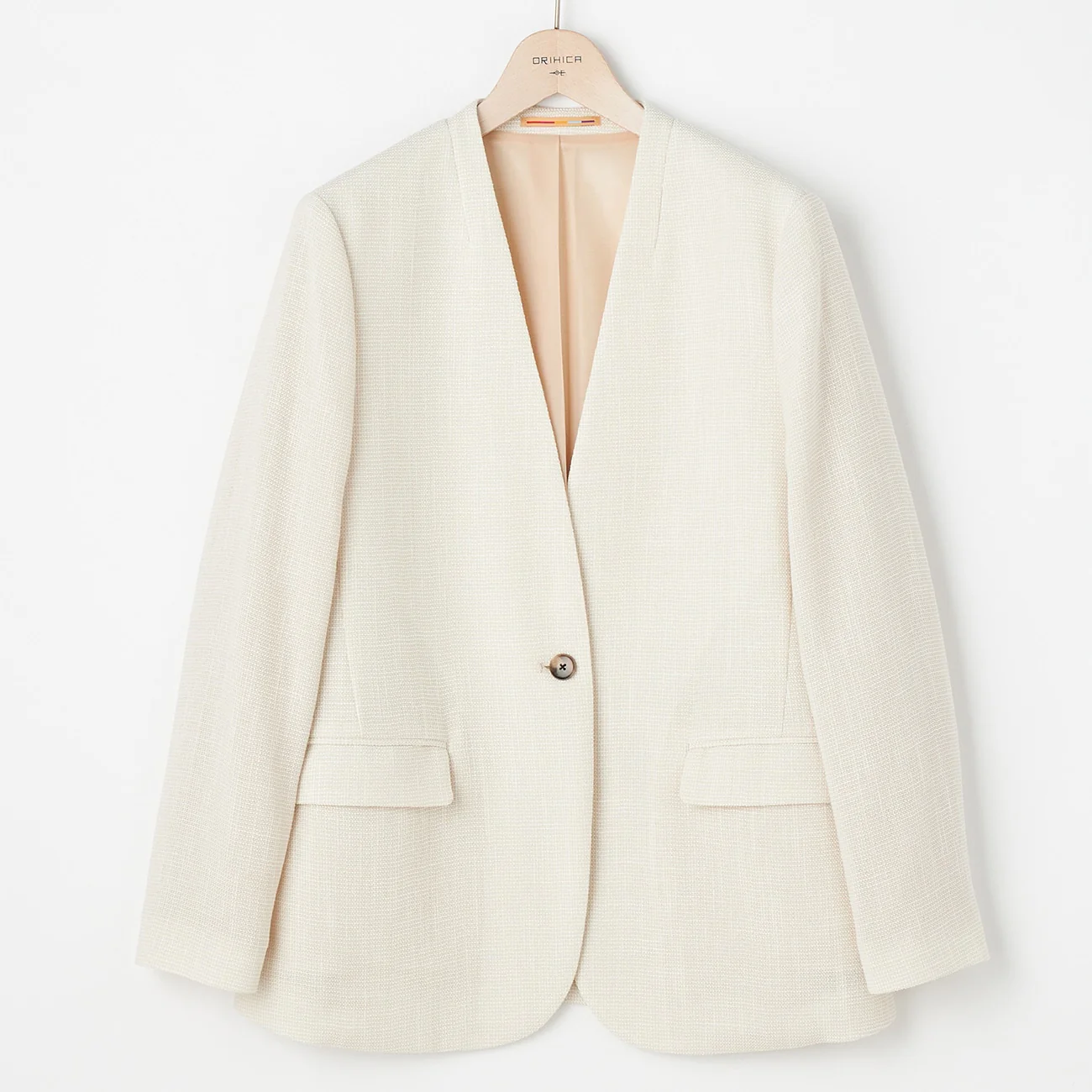 THE THIRD SUITS Leno Weave Collarless Long Jacket - Image 8
