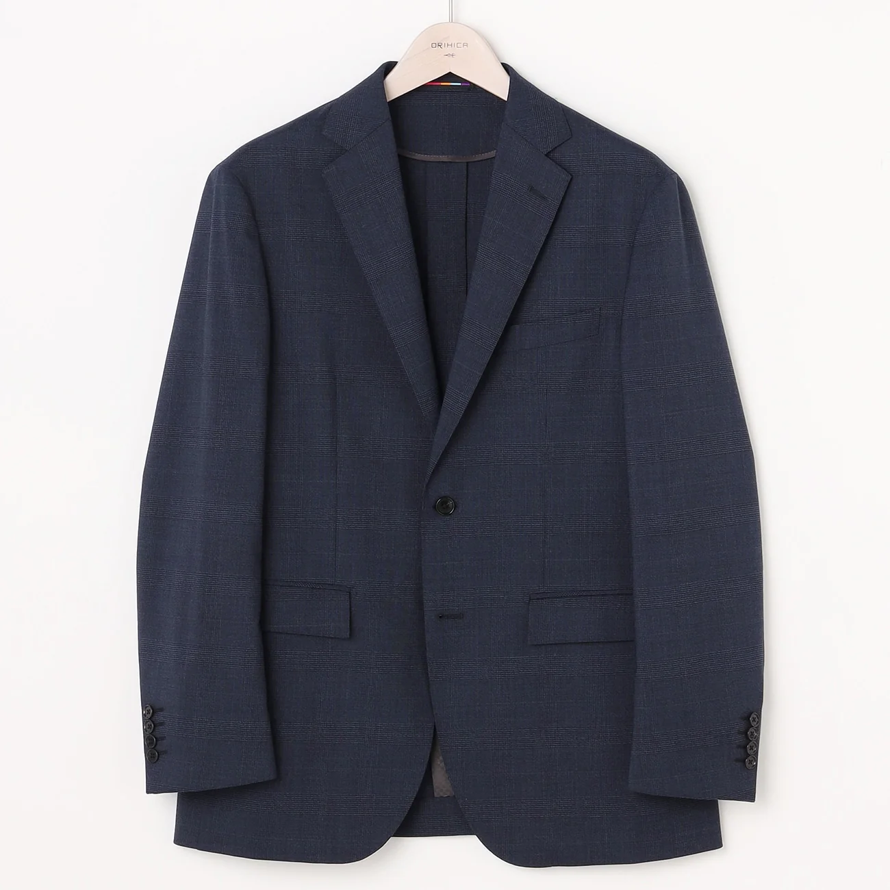 Washable Stretch Glen Plaid Suit Jacket - Navy - Image 6