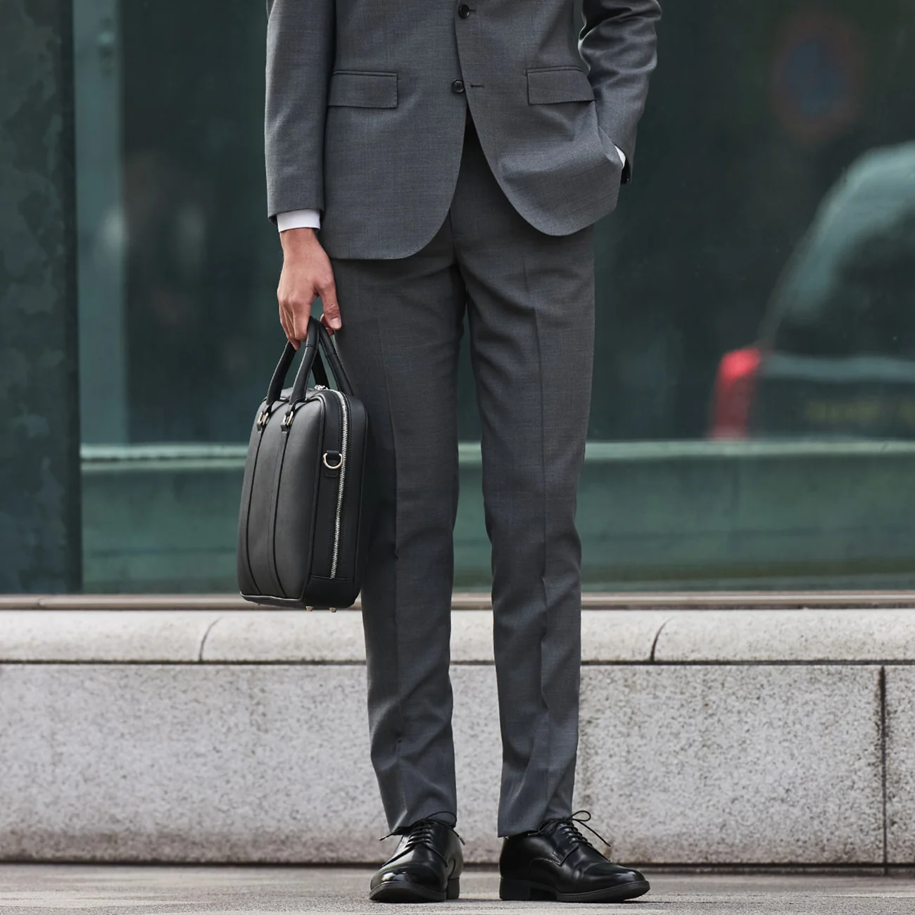 Textured Suit Pants - Medium Gray