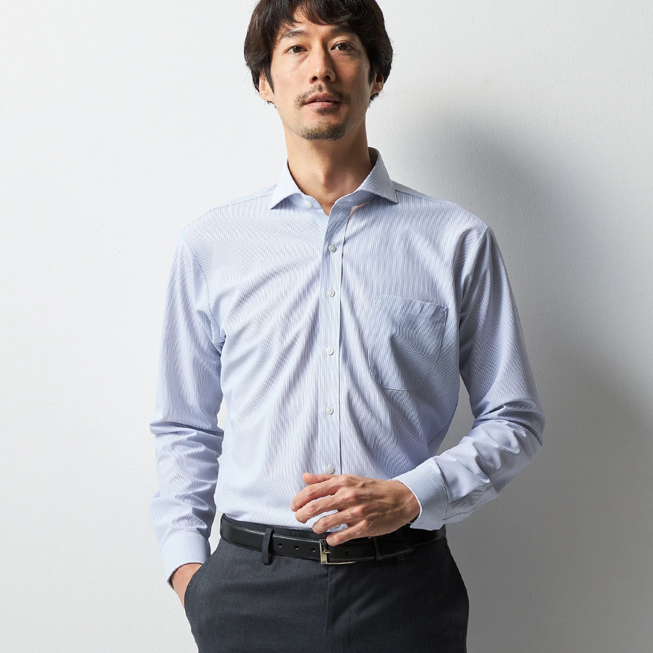 Super Non-Iron Stretch Stripe Cutaway Shirt - Navy - Image 2