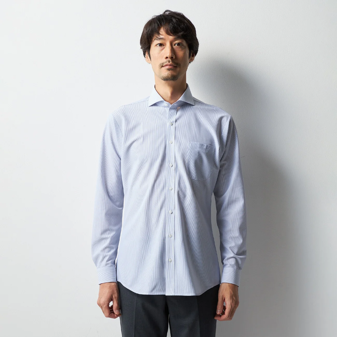 Super Non-Iron Stretch Stripe Cutaway Shirt - Navy - Image 3