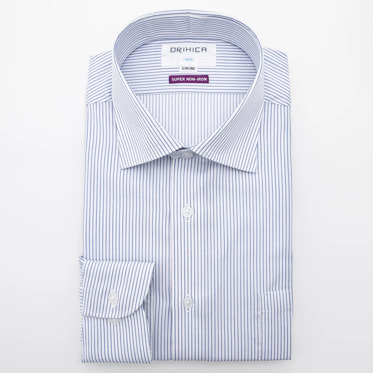 Super Non-Iron Stripe Spread Collar Shirt - Blue - Image 2