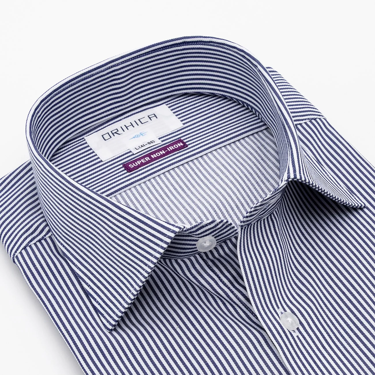 Super Non-Iron Stripe Spread Collar Shirt - Navy - Image 5