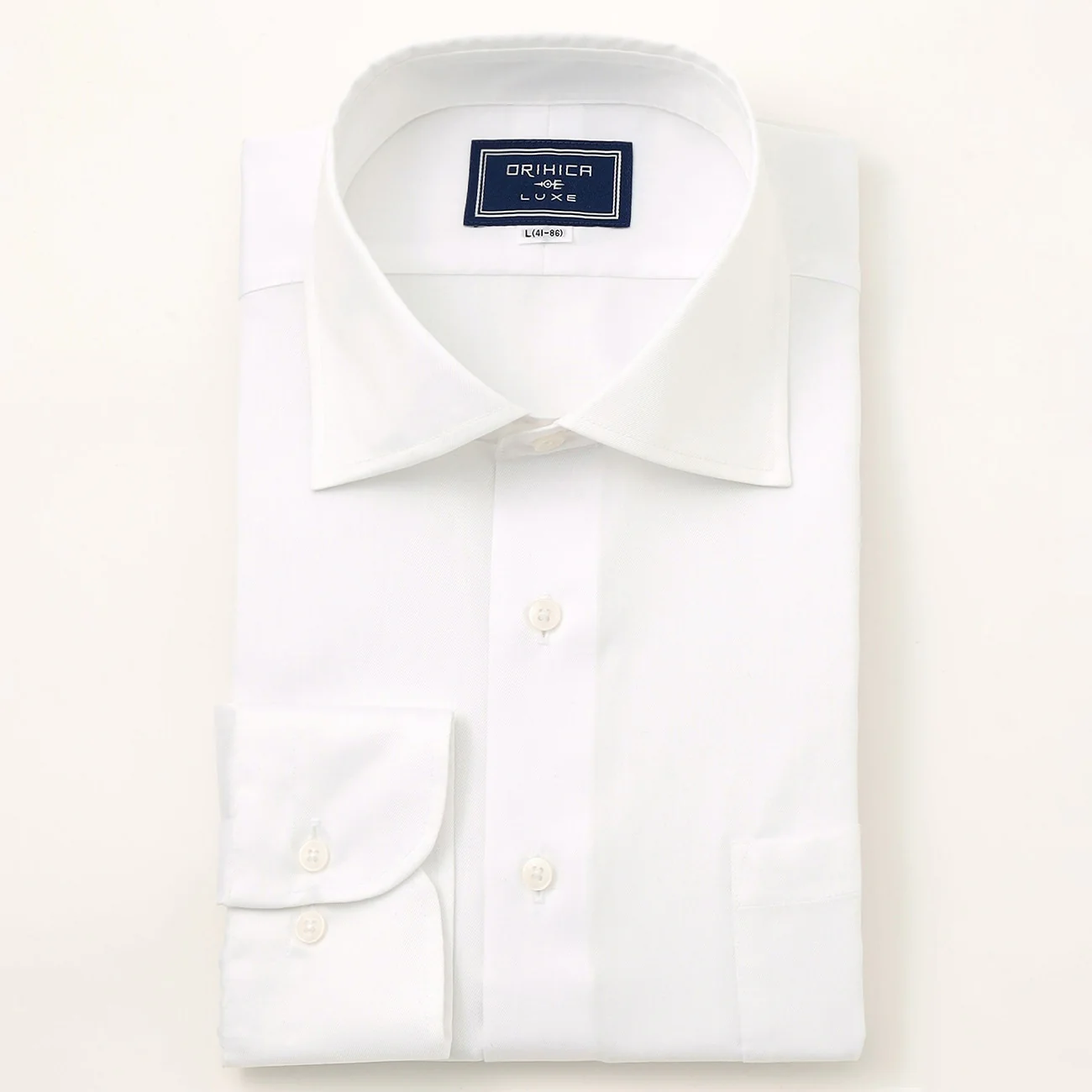 LUXE Line Cotton Spread Collar Shirt - White - Image 4