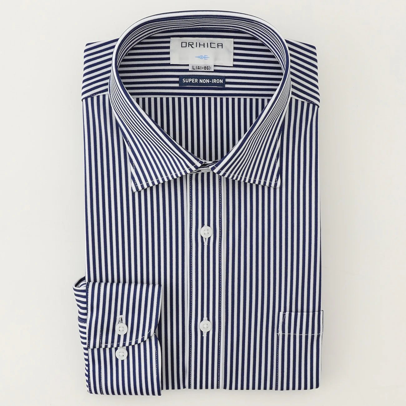 Super Non-Iron Stretch Stripe Spread Collar Shirt - Navy - Image 2