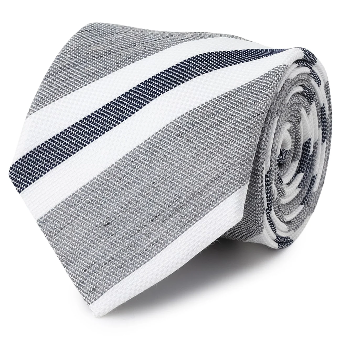 Linen Blend Stripe Tie - Gray