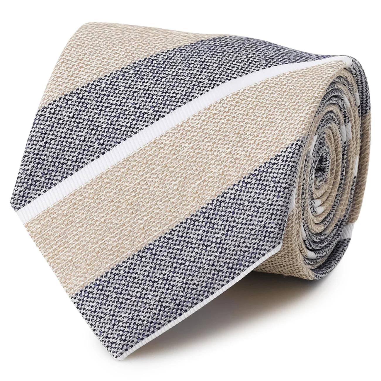 Linen Blend Stripe Tie - Navy