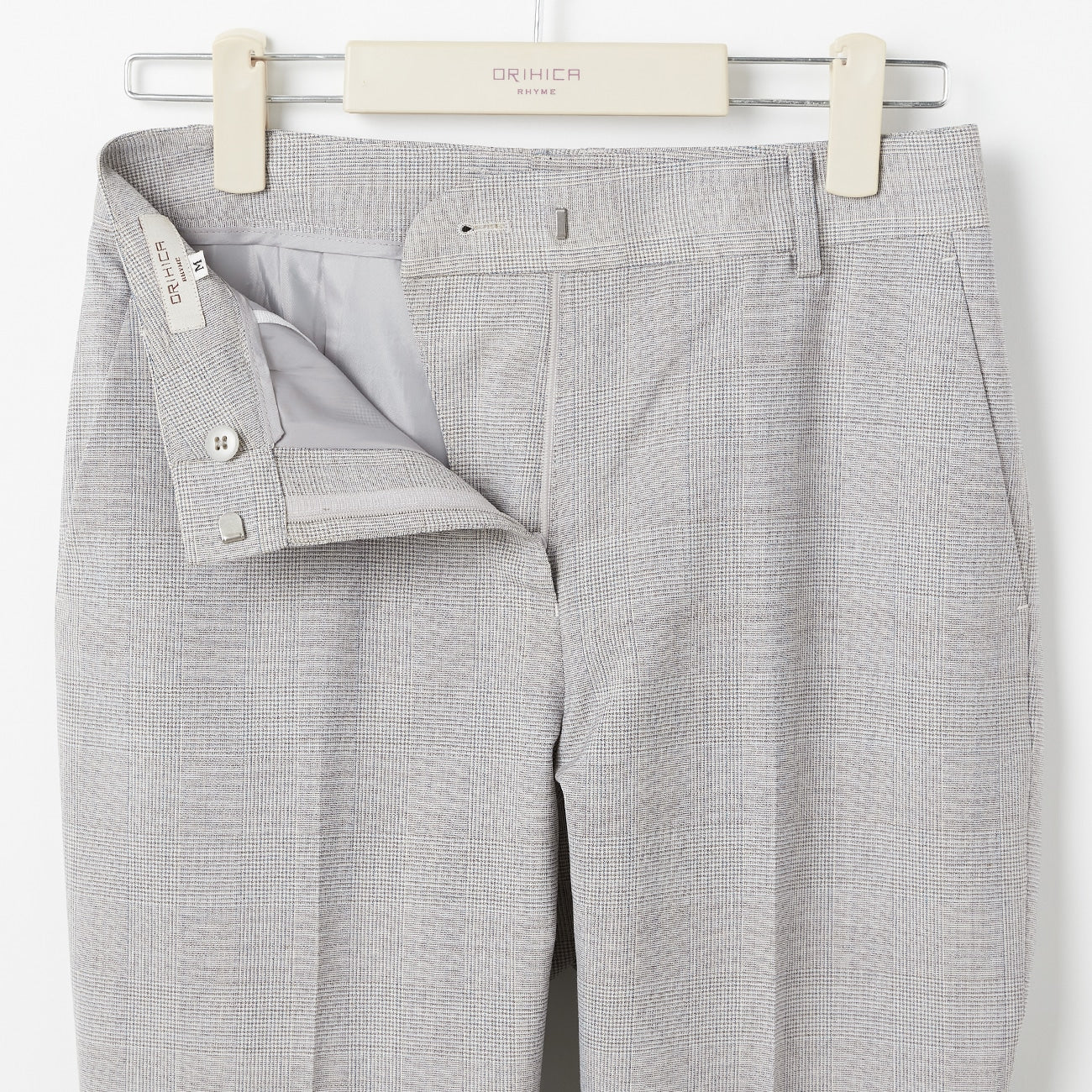 Washable Stretch Check Cropped Pants - Light Gray - Image 5