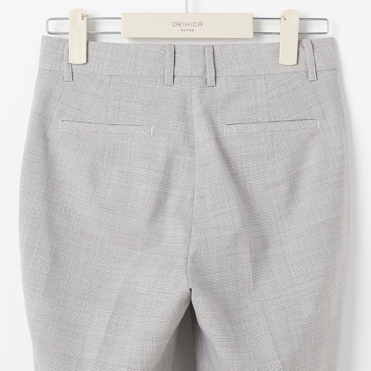 Washable Stretch Check Cropped Pants - Light Gray - Image 6