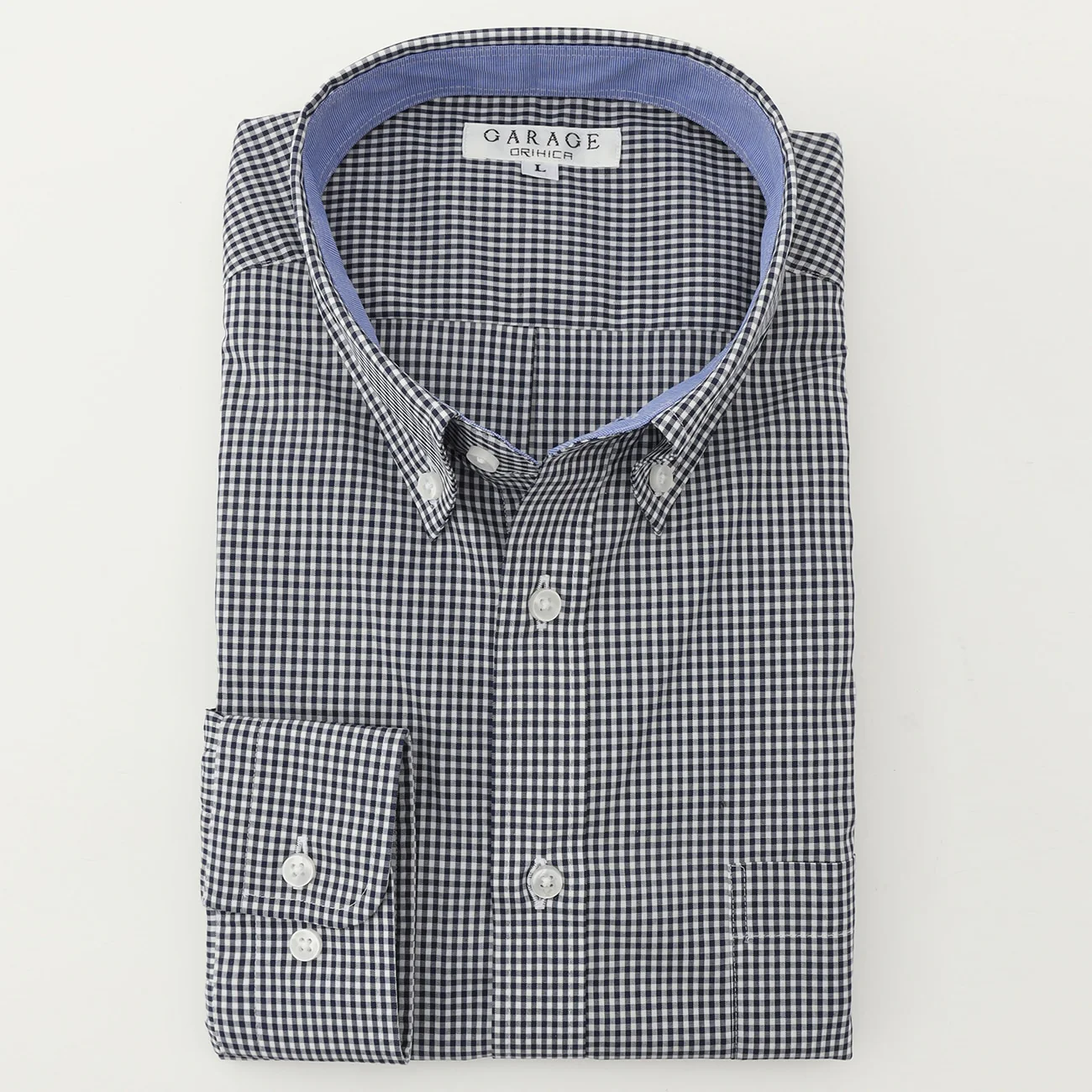 Business Casual Non-Iron Gingham Check Button-Down Shirt - Navy - Image 4