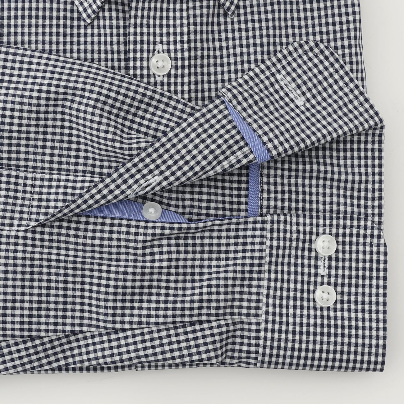 Business Casual Non-Iron Gingham Check Button-Down Shirt - Navy - Image 6