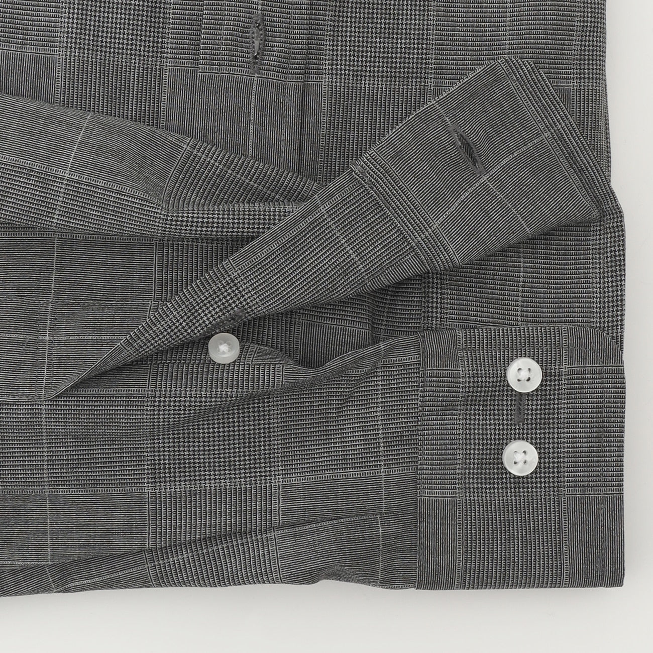 Business Casual Non-Iron Check Band Collar Shirt - Gray - Image 7