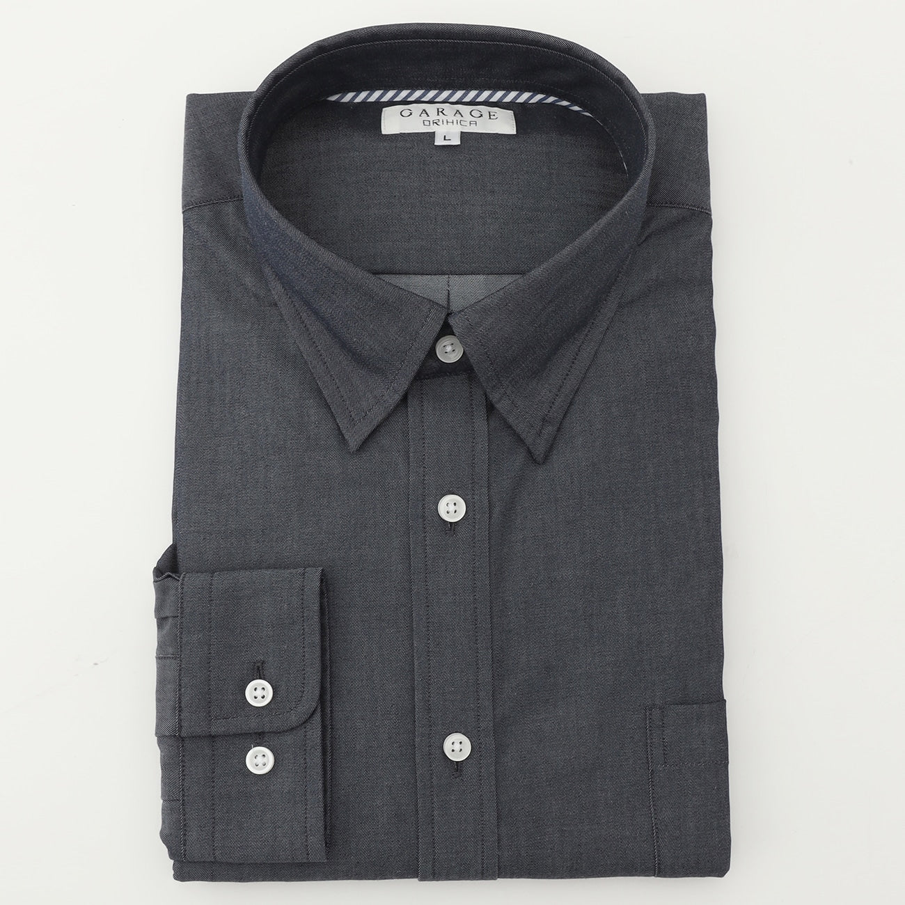 Business Casual Non-Iron Dark Denim-Like Snap-Down Shirt - Navy - Image 5