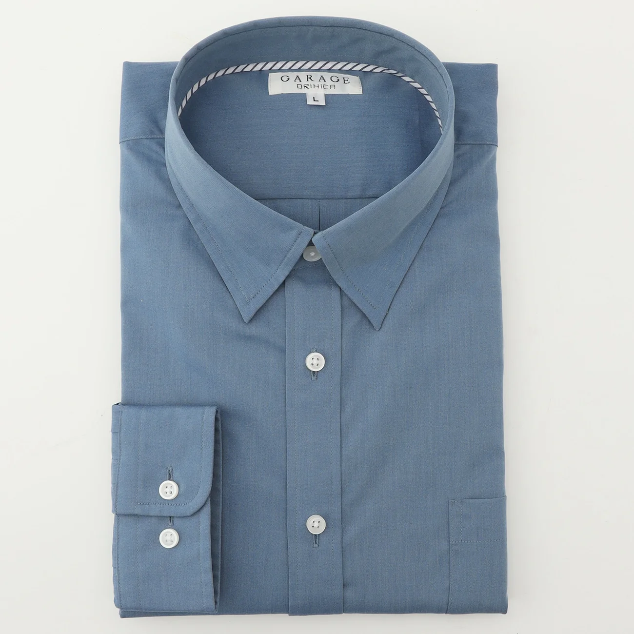 Business Casual Non-Iron Denim-Like Snap-Down Shirt - Blue - Image 6