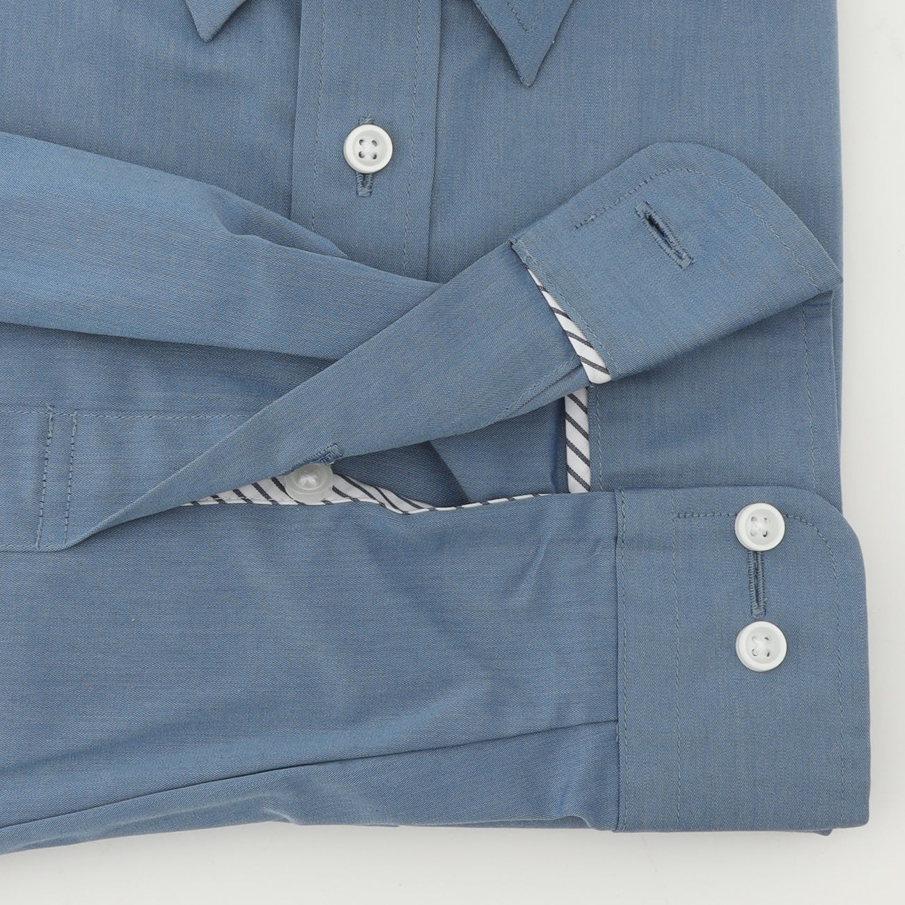 Business Casual Non-Iron Denim-Like Snap-Down Shirt - Blue - Image 8