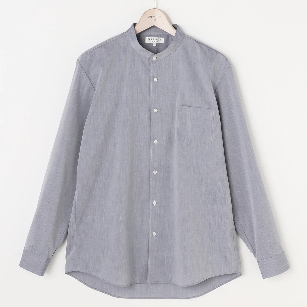 Business Casual Non-Iron Denim-Like Band Collar Shirt - Blue - Image 2
