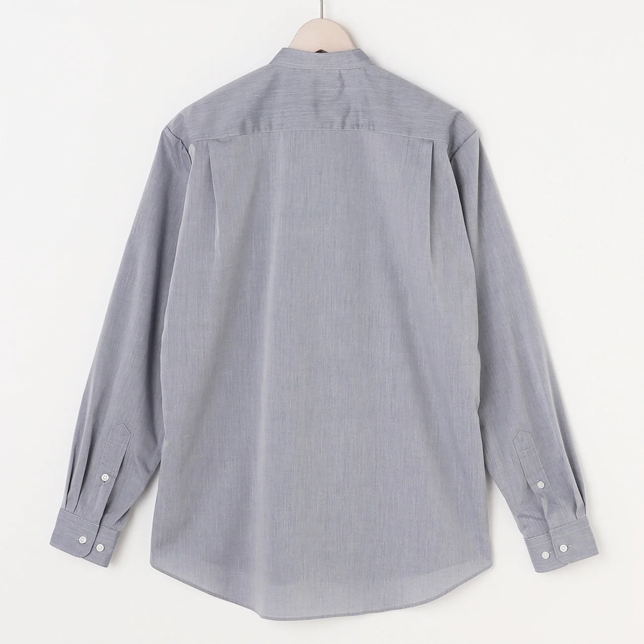 Business Casual Non-Iron Denim-Like Band Collar Shirt - Blue - Image 3