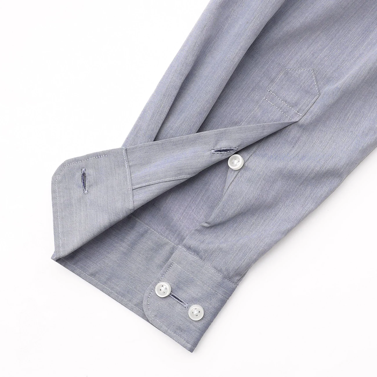 Business Casual Non-Iron Denim-Like Band Collar Shirt - Blue - Image 5
