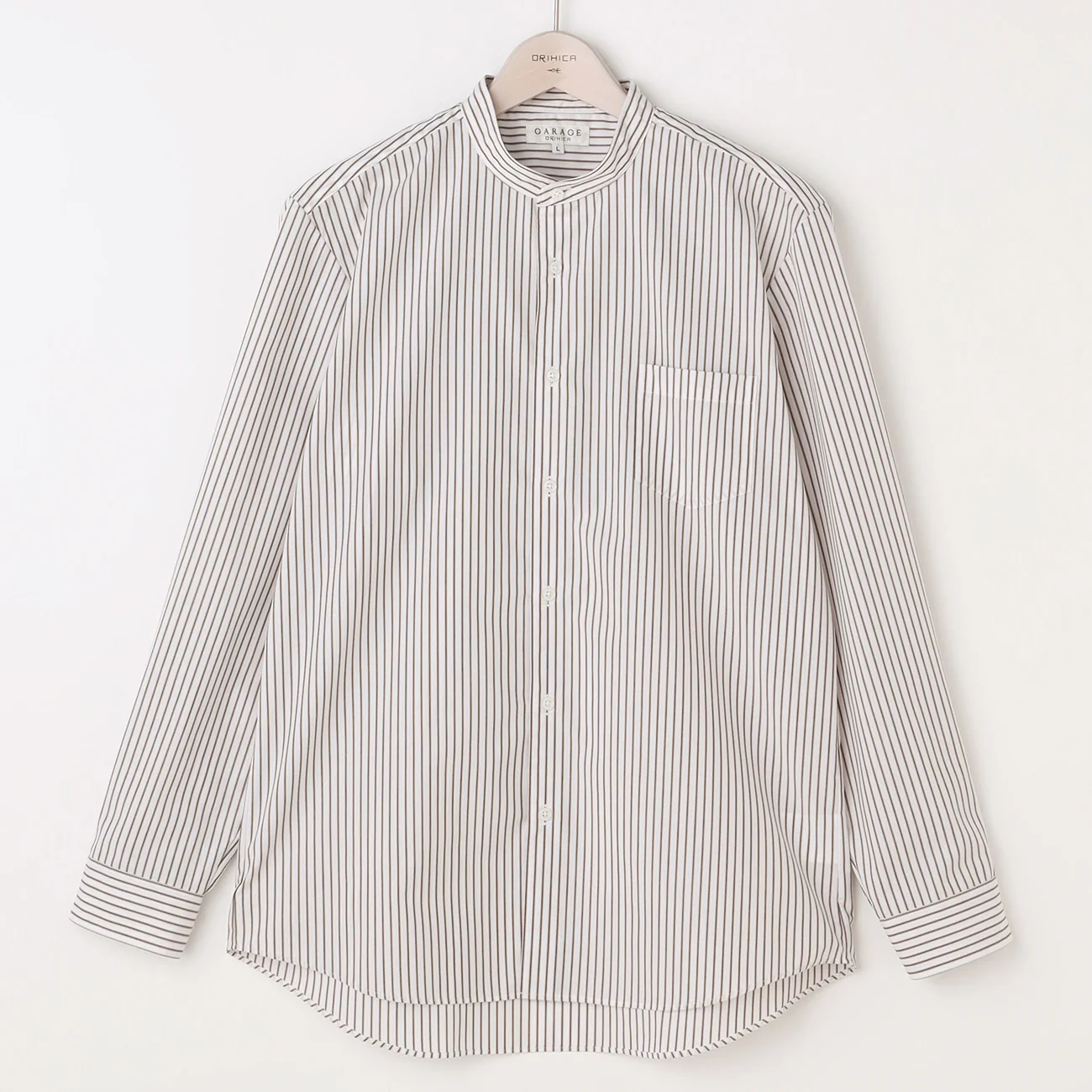 Business Casual Non-Iron Stripe Band Collar Shirt - White - Image 3