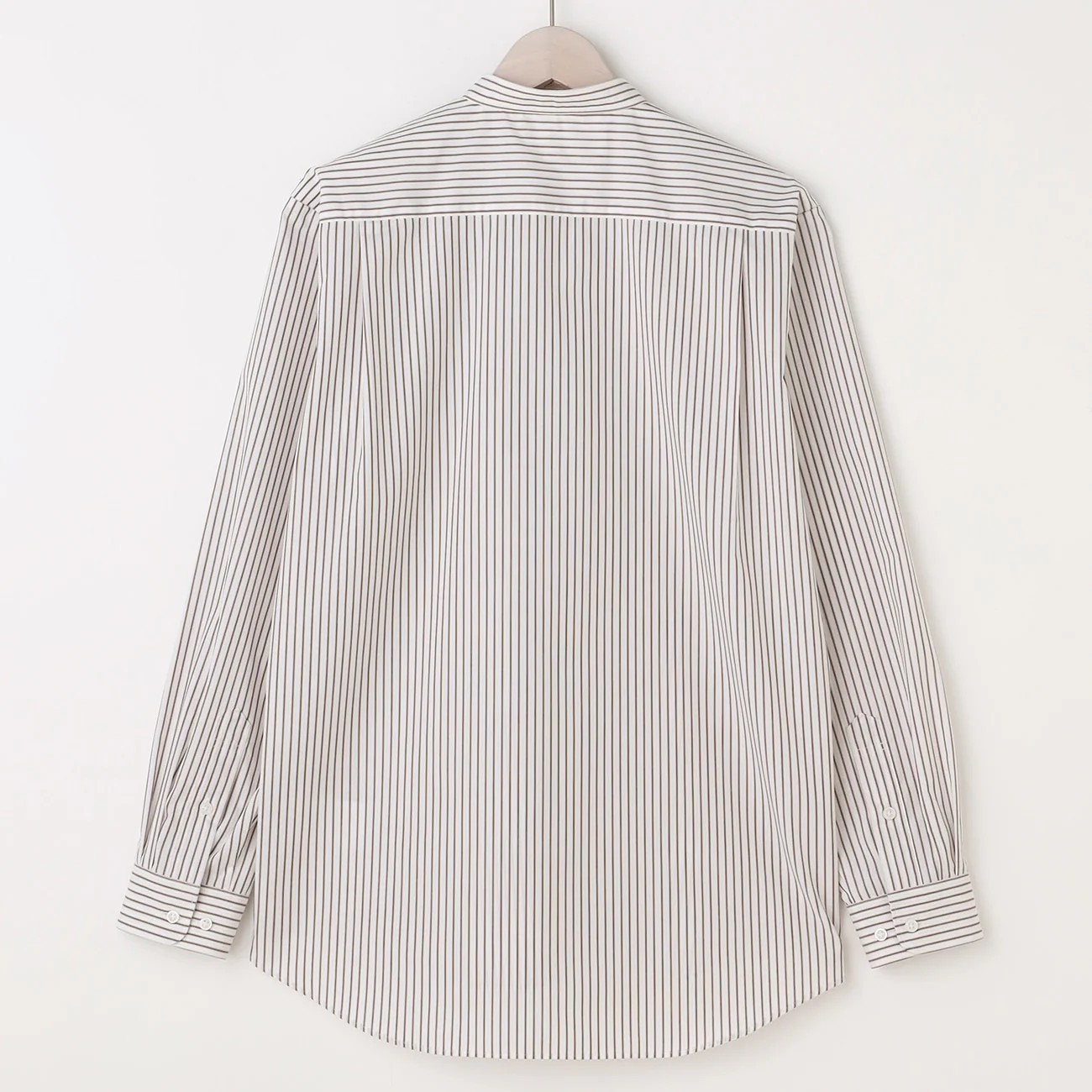 Business Casual Non-Iron Stripe Band Collar Shirt - White - Image 4