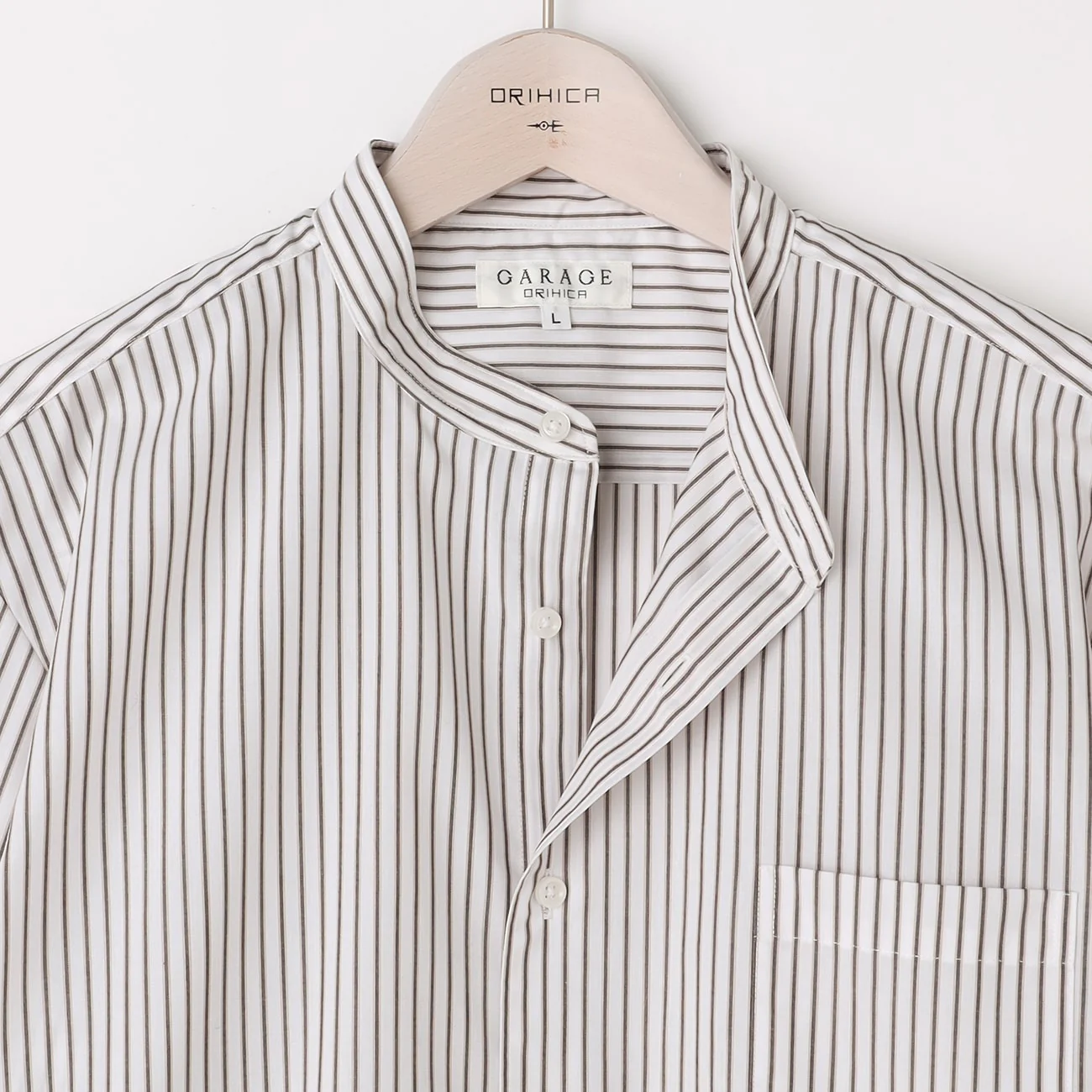 Business Casual Non-Iron Stripe Band Collar Shirt - White - Image 5