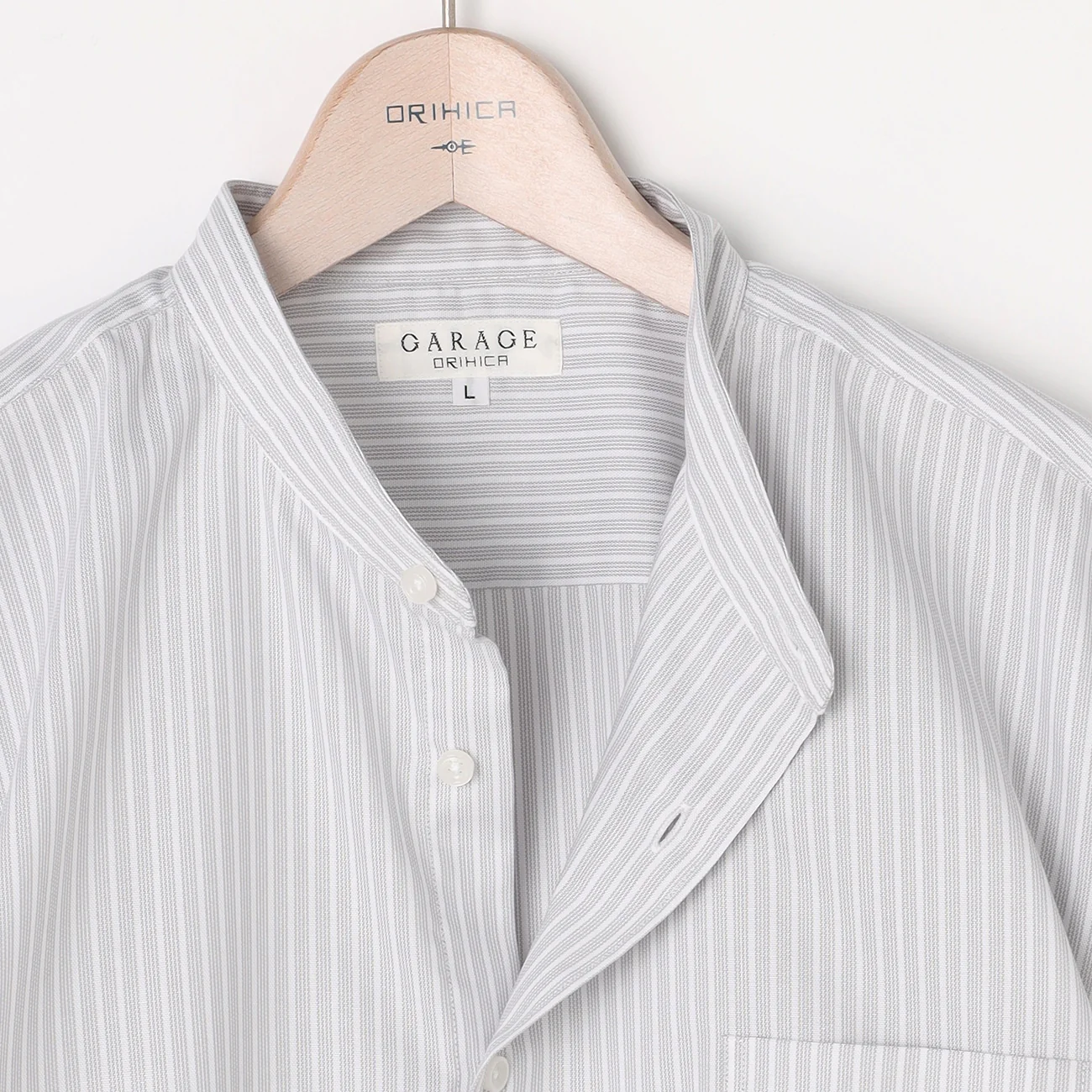 Business Casual Non-Iron Stripe Band Collar Shirt - Gray - Image 4