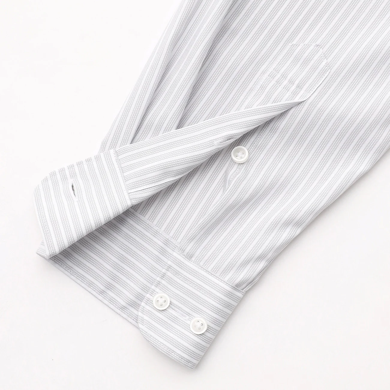 Business Casual Non-Iron Stripe Band Collar Shirt - Gray - Image 5