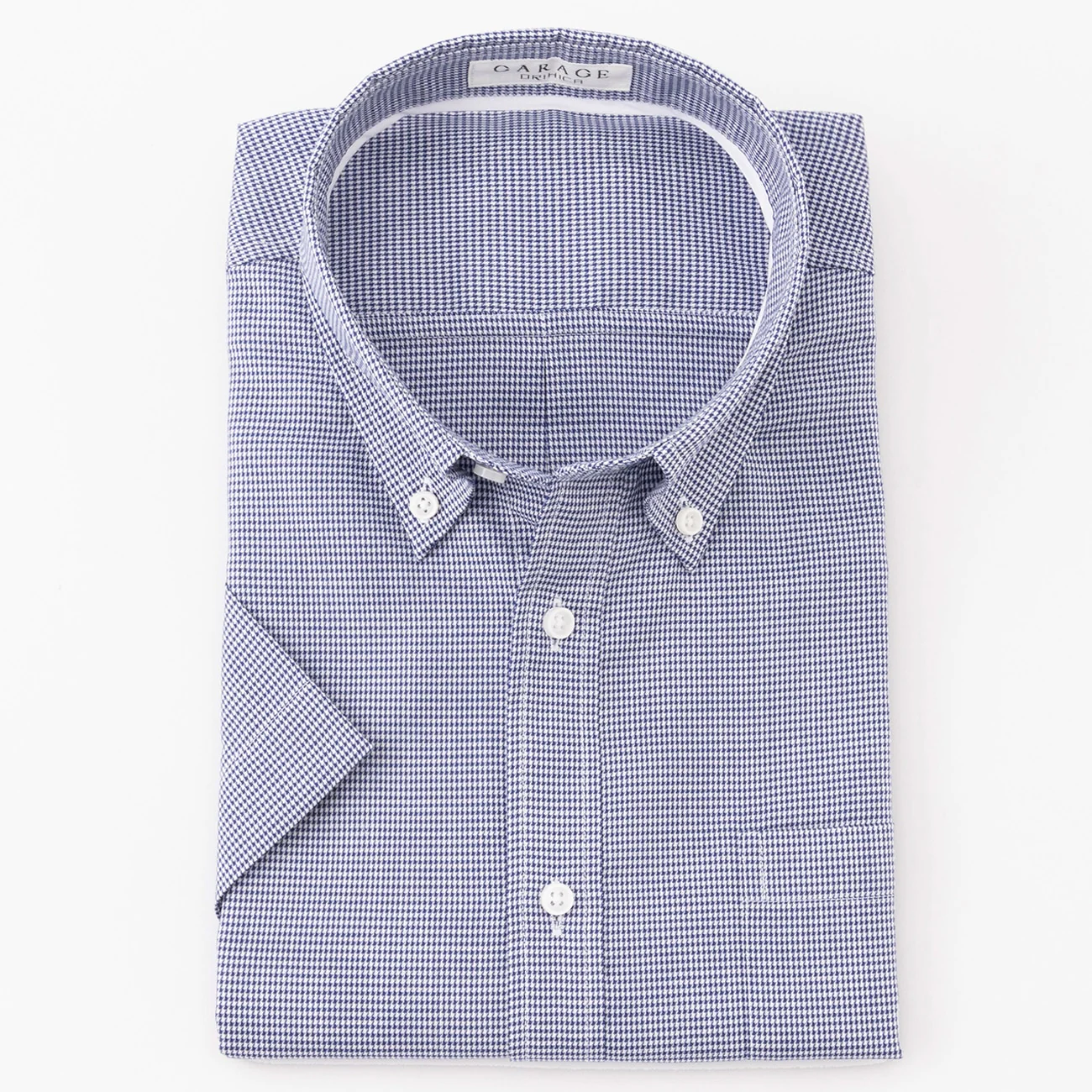 Business Casual Houndtooth Button-down Short Sleeve Shirt - Navy