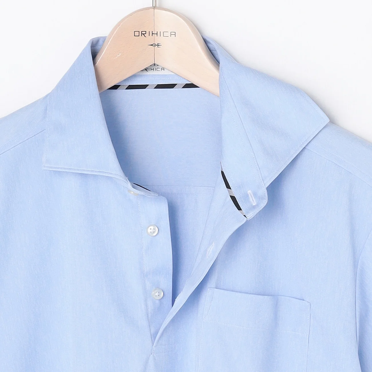 Heathered Solid Spread Collar Polo Shirt - Blue - Image 3