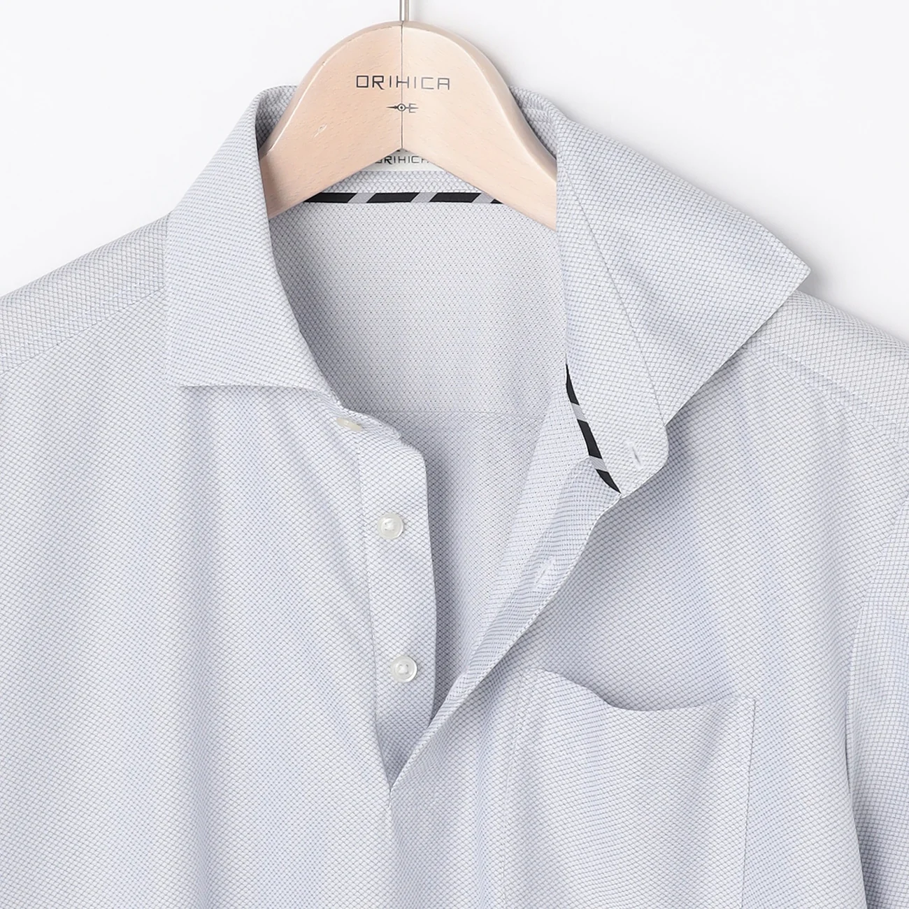 Diamond Weave Spread Collar Polo Shirt - Navy - Image 3