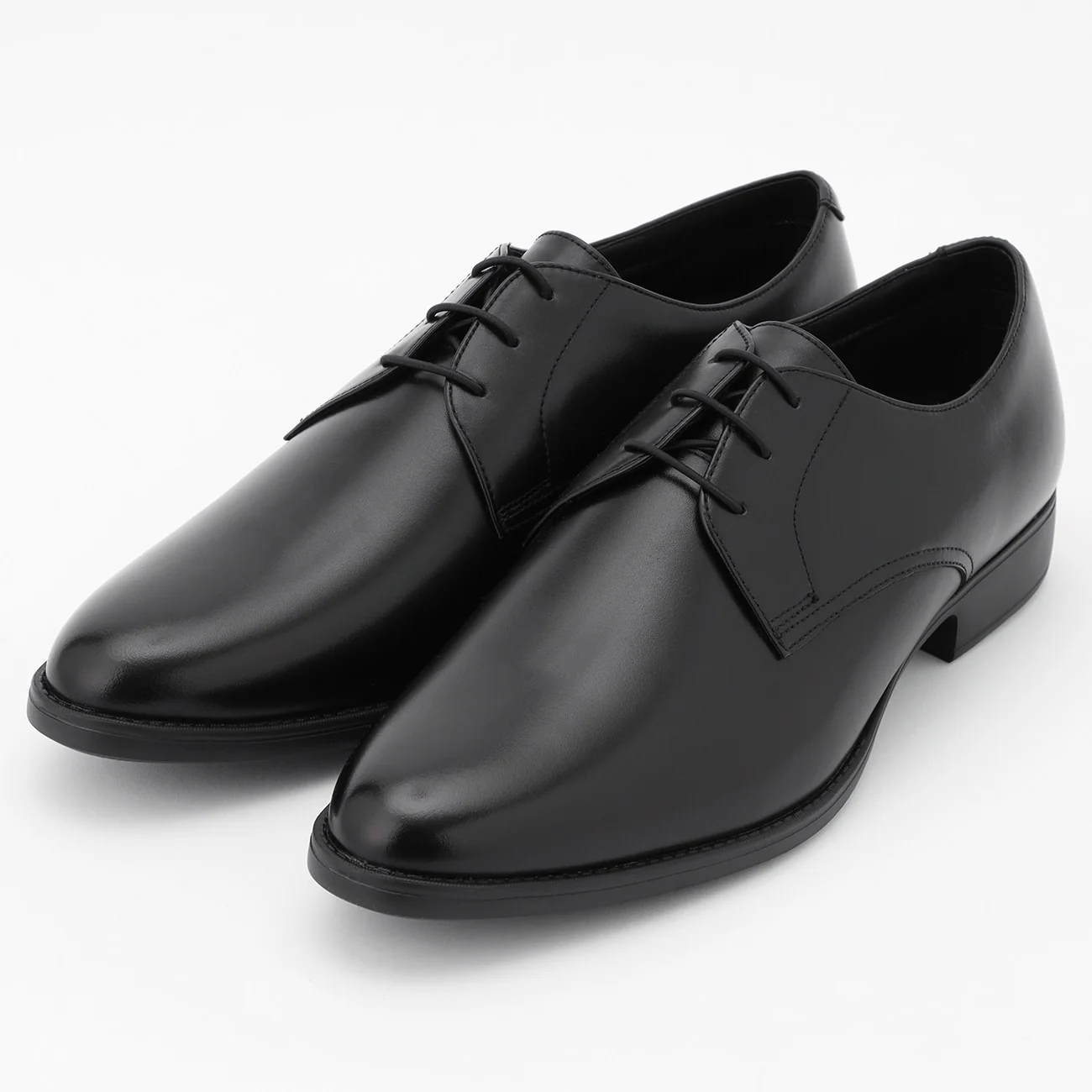 Waterproof Leather Plain-toe Derby Shoes - Black