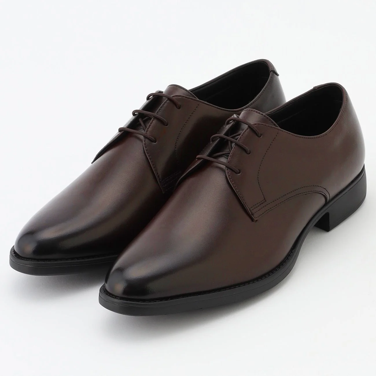 Waterproof Leather Plain-toe Derby Shoes - Dark Brown
