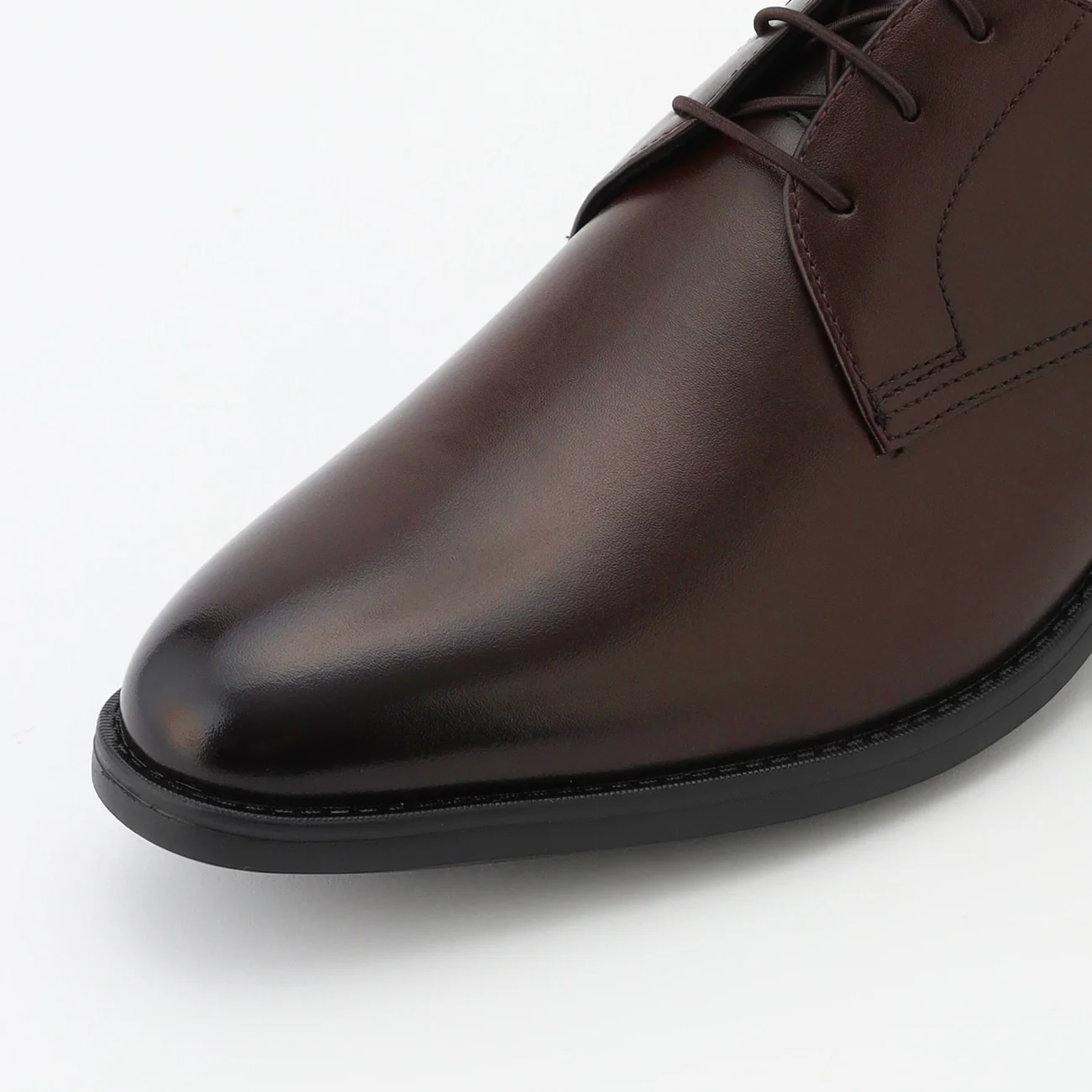 Waterproof Leather Plain-toe Derby Shoes - Dark Brown - Image 3