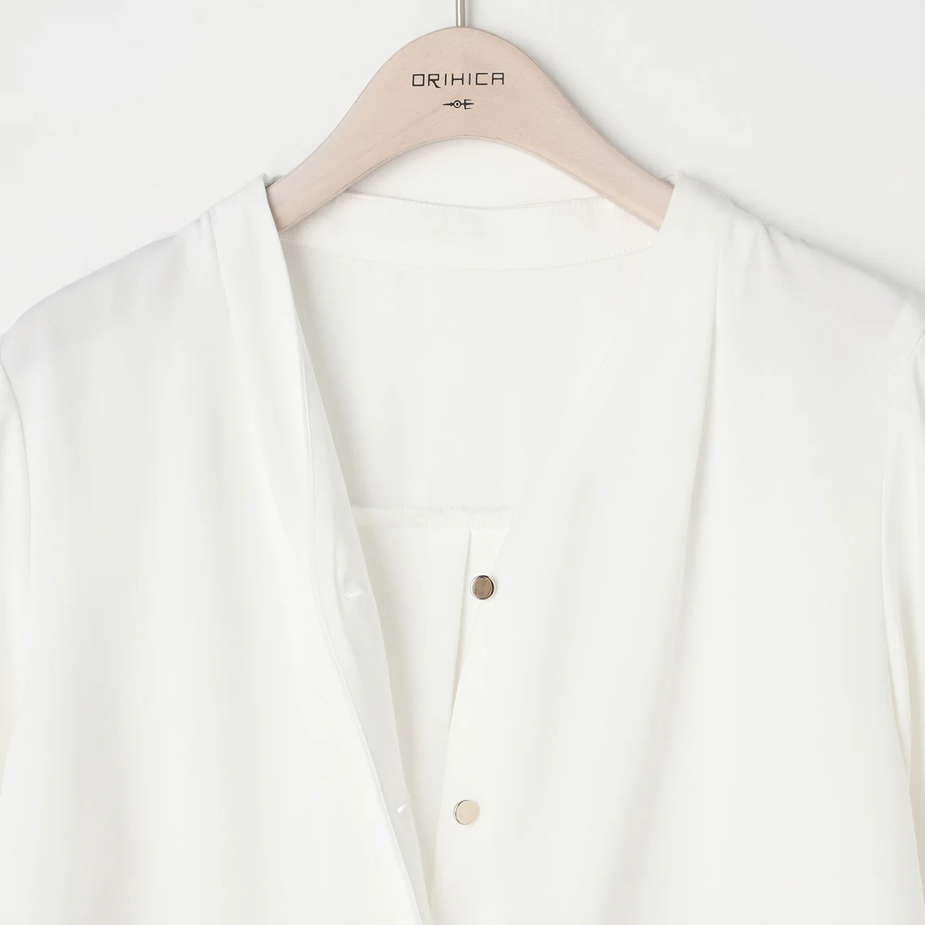 Metal Button Open-Front V-Neck Blouse - Image 13