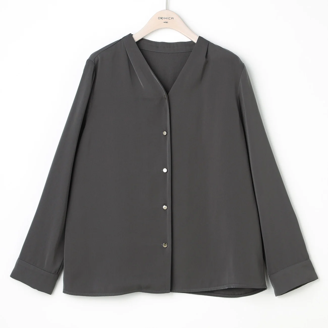 Metal Button Open-Front V-Neck Blouse - Image 5