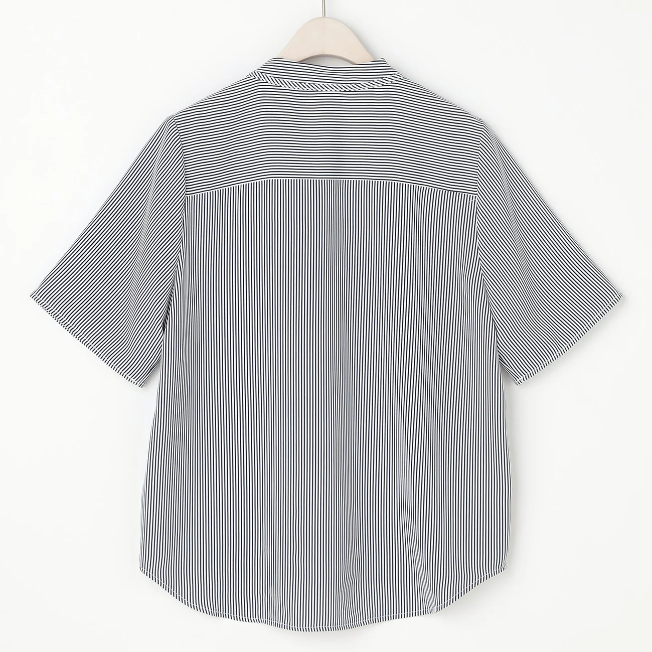 Stripe Blouse with Bow Tie - Navy - Image 2