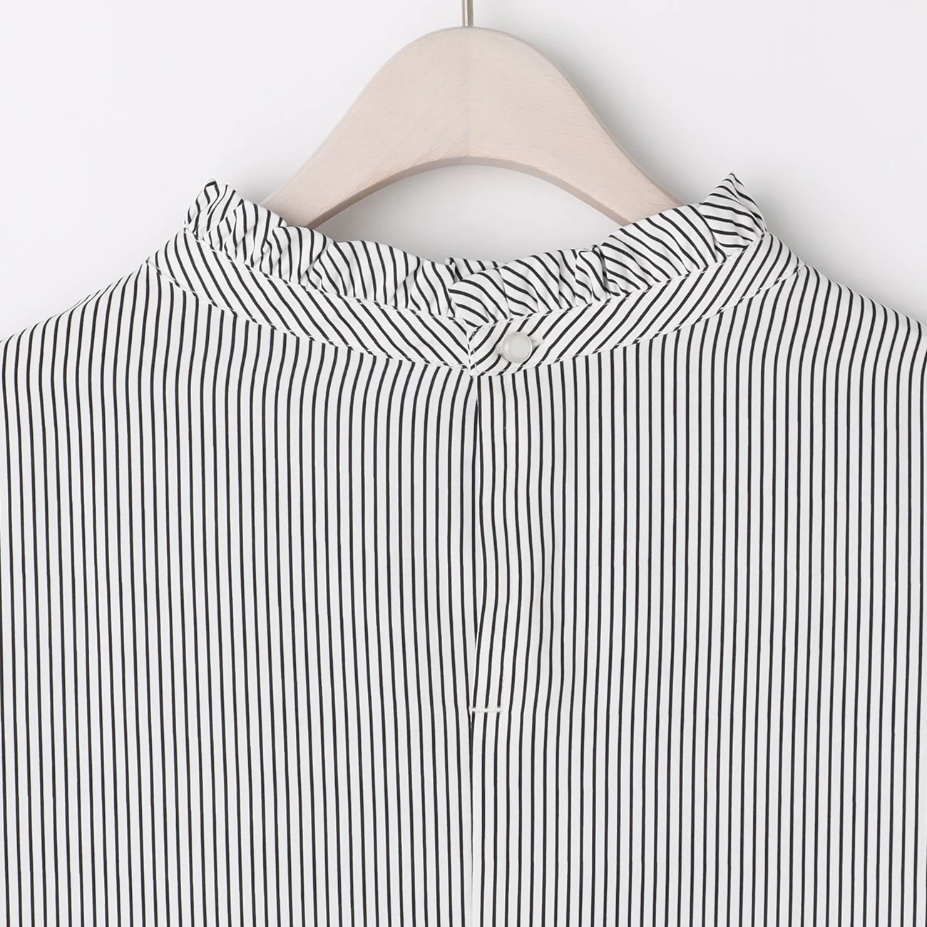 Stand Frill Stripe Blouse - Navy - Image 10