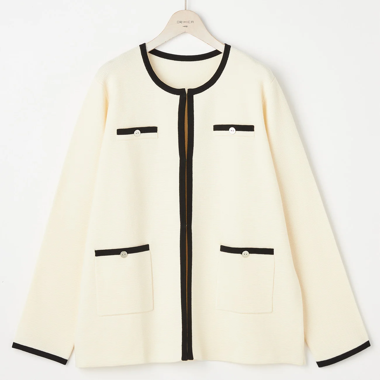 Color-block Mid-length Knit Jacket - Image 5
