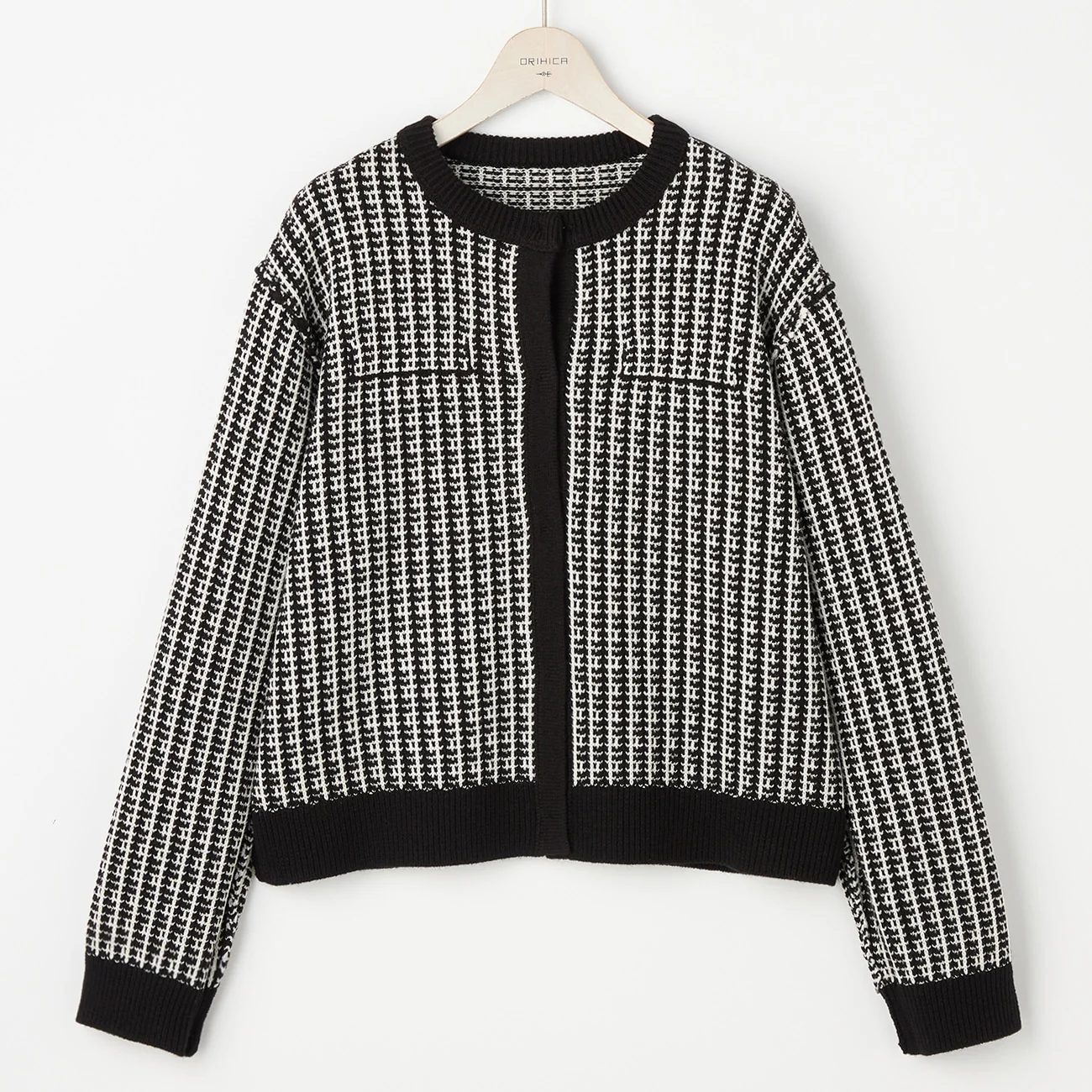 Tweed-like Knit Jacket - White/Black - Image 11