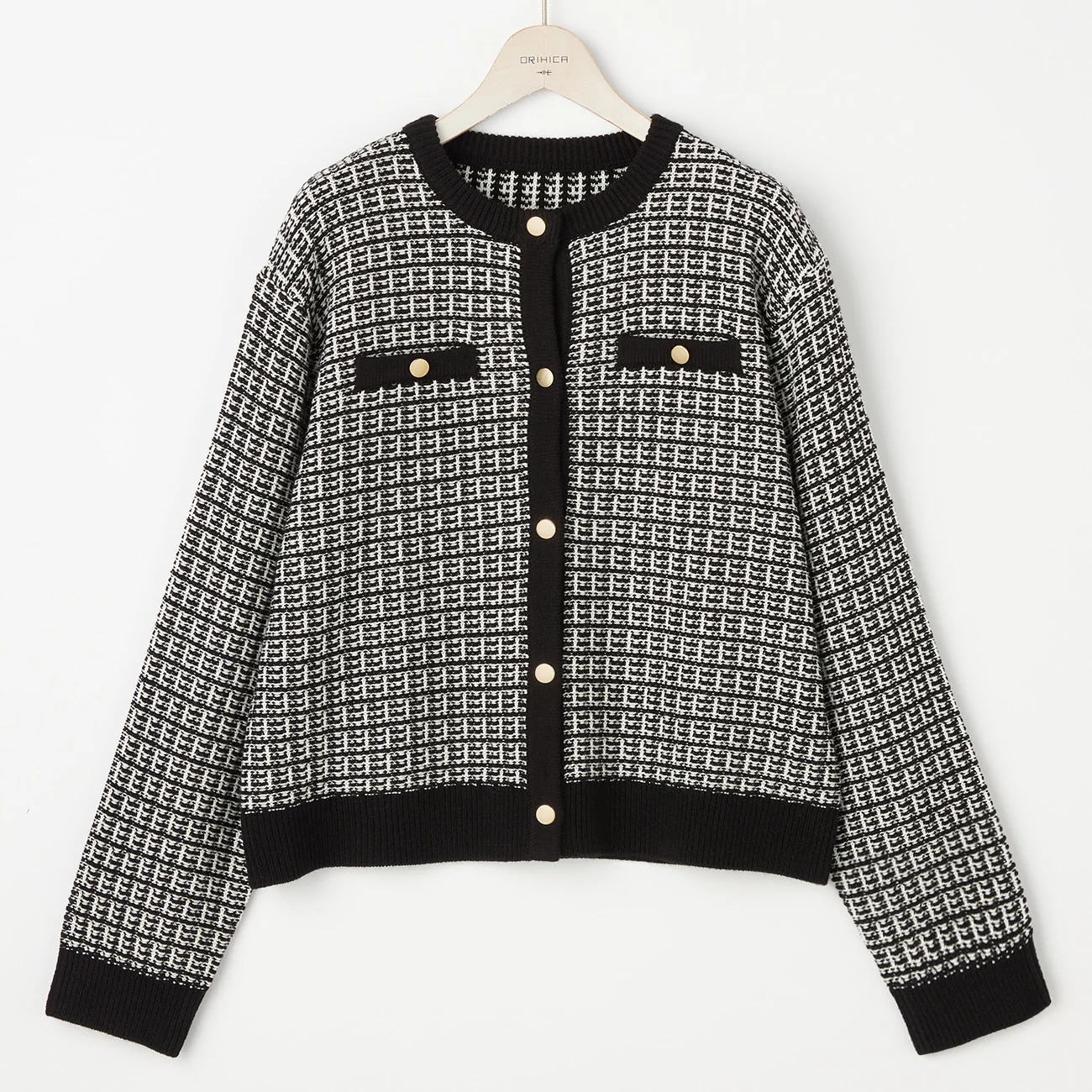 Tweed-like Knit Jacket - White/Black - Image 6