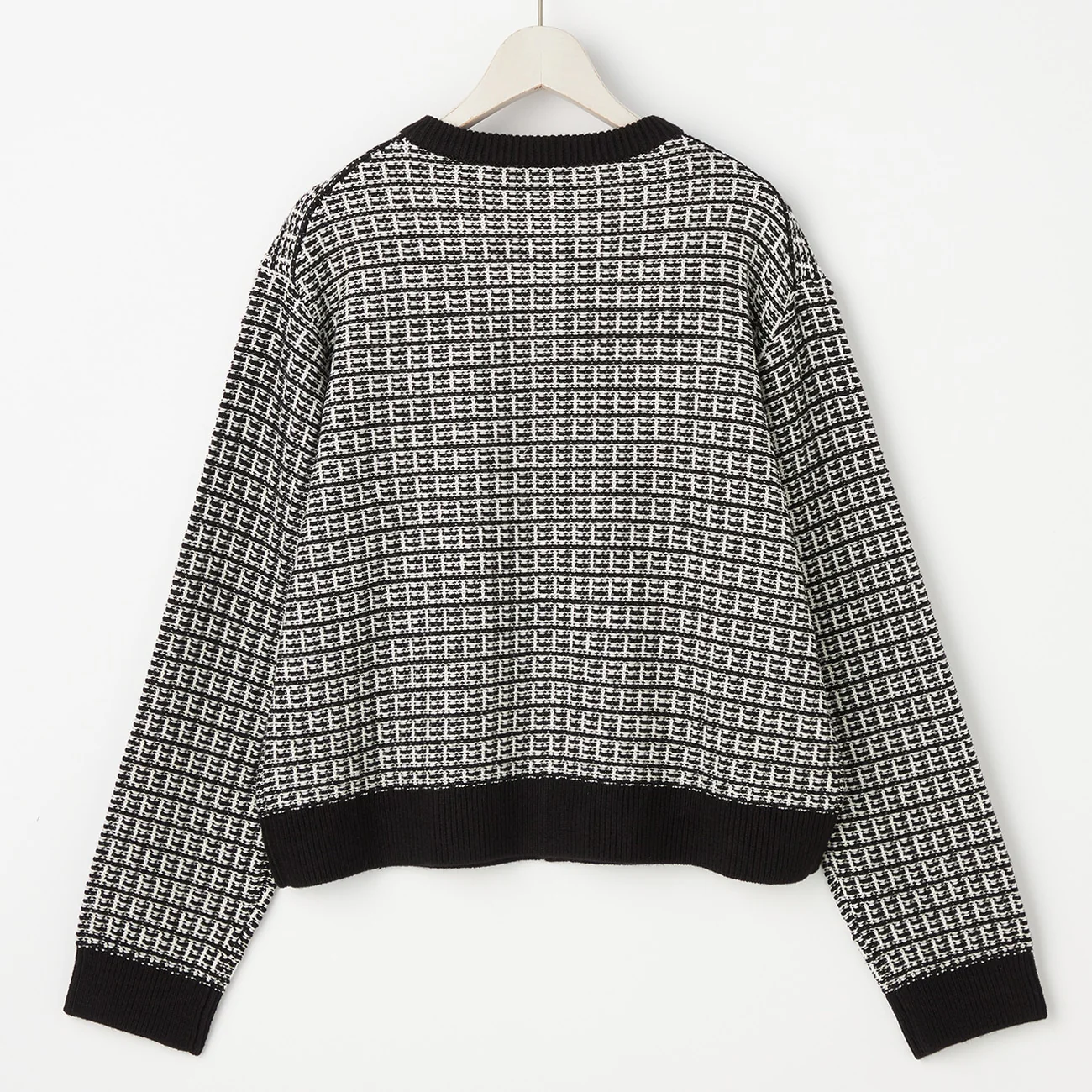 Tweed-like Knit Jacket - White/Black - Image 7
