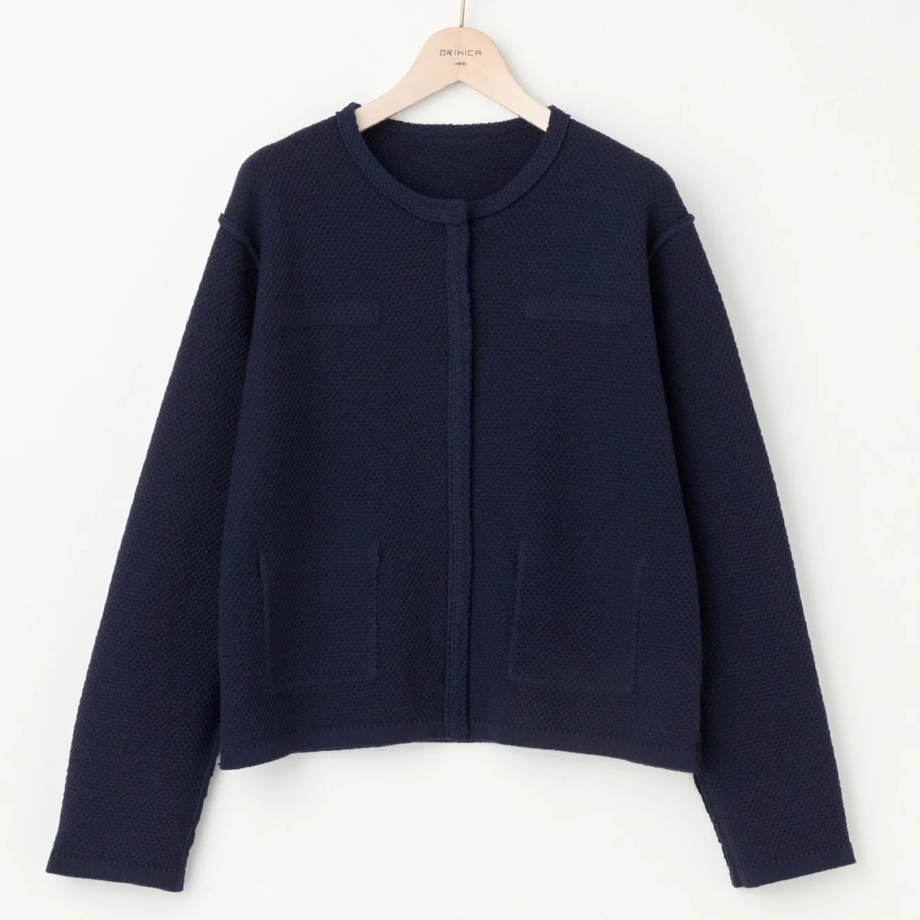 Tweed-Style Knit Jacket - Navy - Image 11