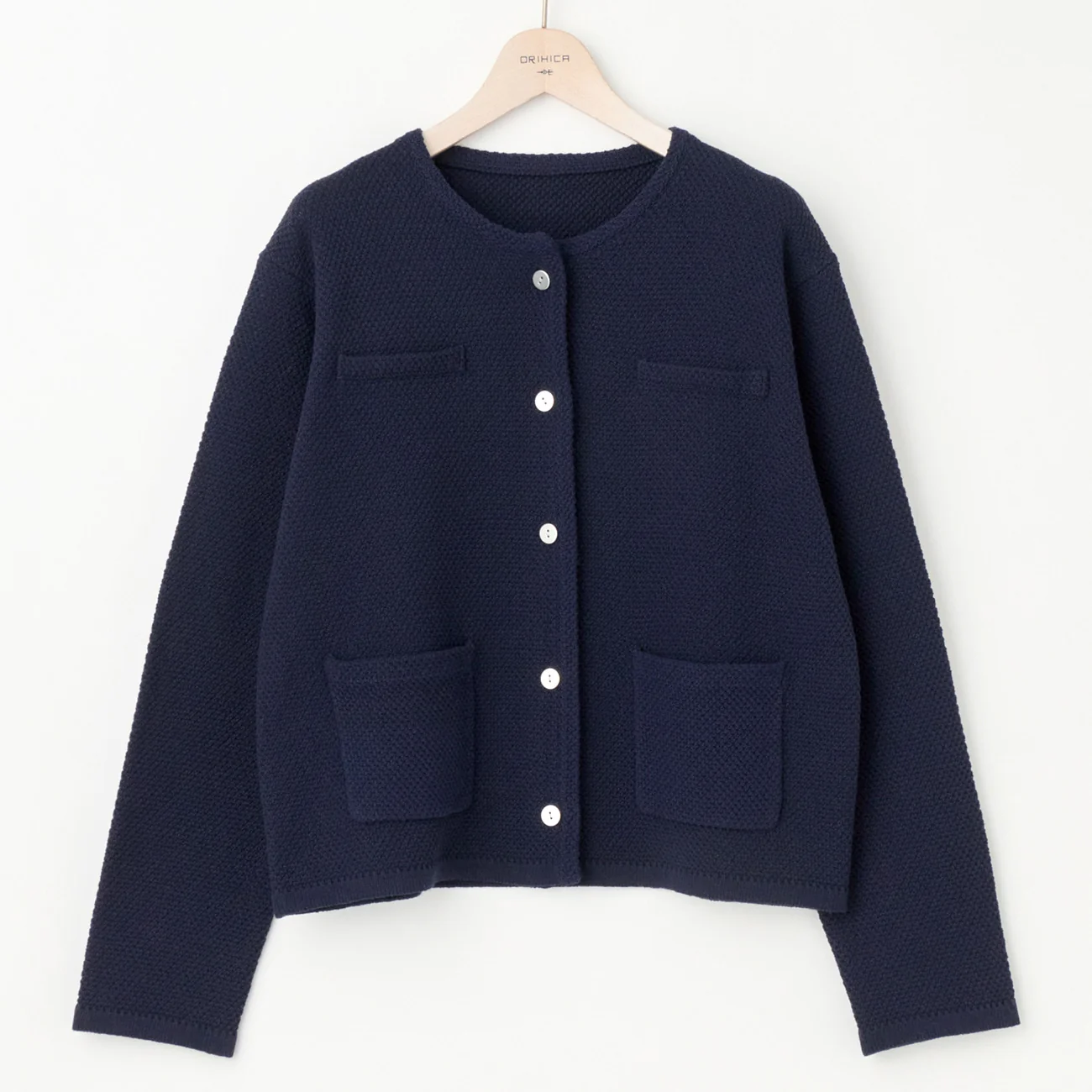 Tweed-Style Knit Jacket - Navy - Image 6